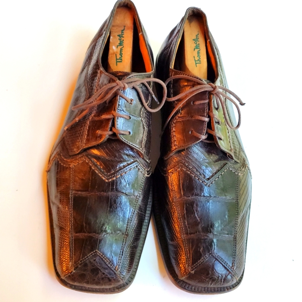 SAN REMO MEN'S SHOES GATOR/CROCODILE OXFORD TIE-UP BROWN SIZE 10M